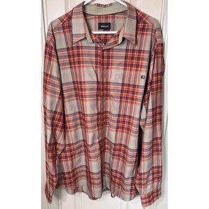 Marmot Mens 2XL Plaid Lightweight Outdoor Long Sleeve Full Button Short